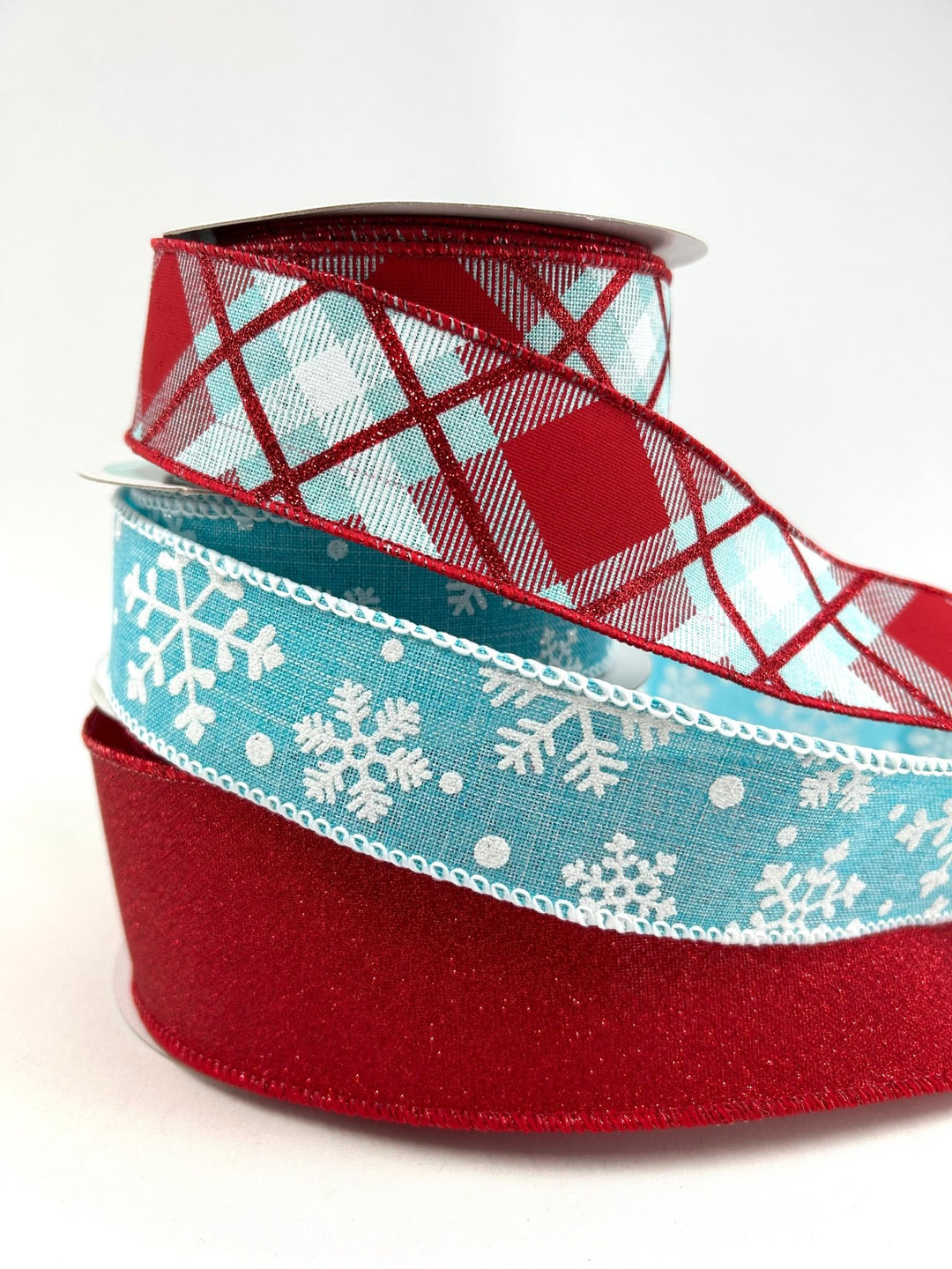Aqua Blue And Red Flakes Bow Bundle x 3 Ribbons - Greenery MarketAquaFlakesX3