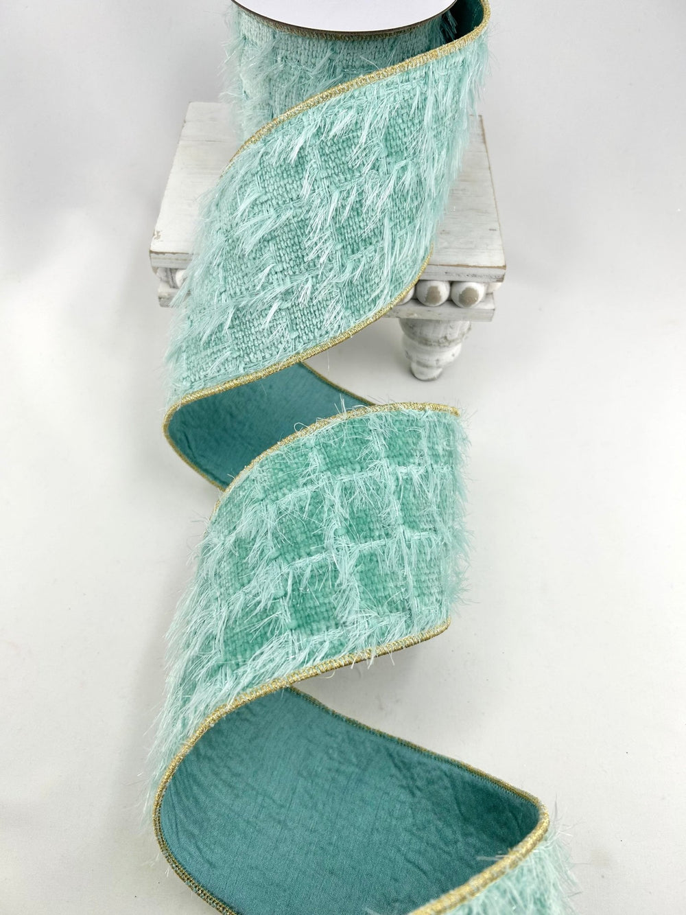 Aqua Blue GreenEyelash Yarn Ribbon - 4" - Greenery MarketRW0079-AQ