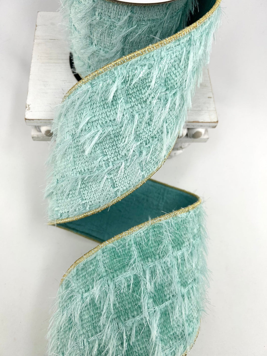 Aqua Blue GreenEyelash Yarn Ribbon - 4" - Greenery MarketRW0079-AQ