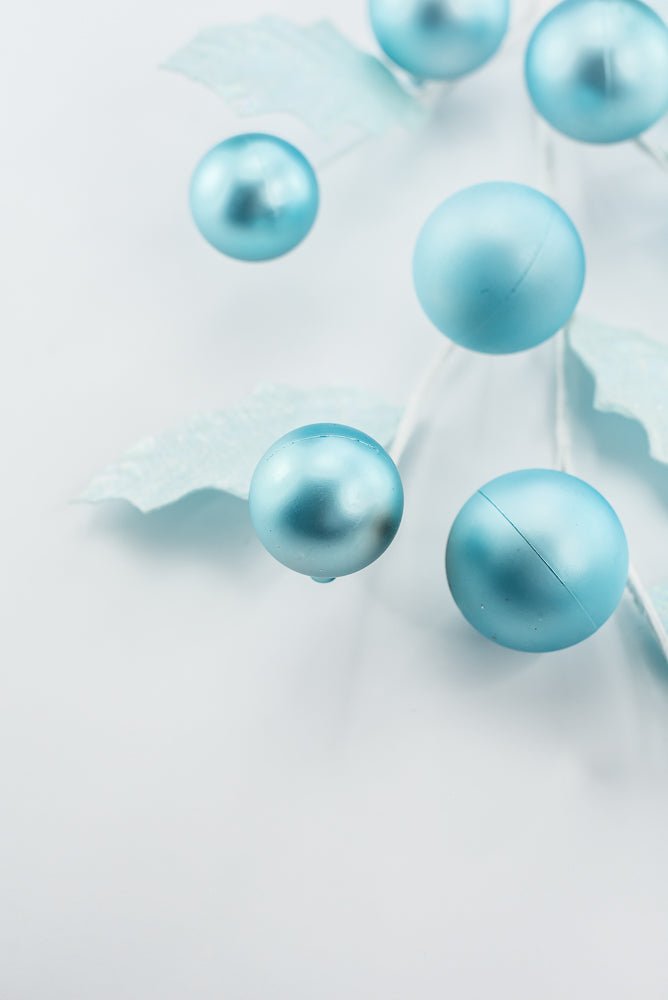 Aqua Blue Holly & Ball Leaves Spray - Greenery Market86344BL