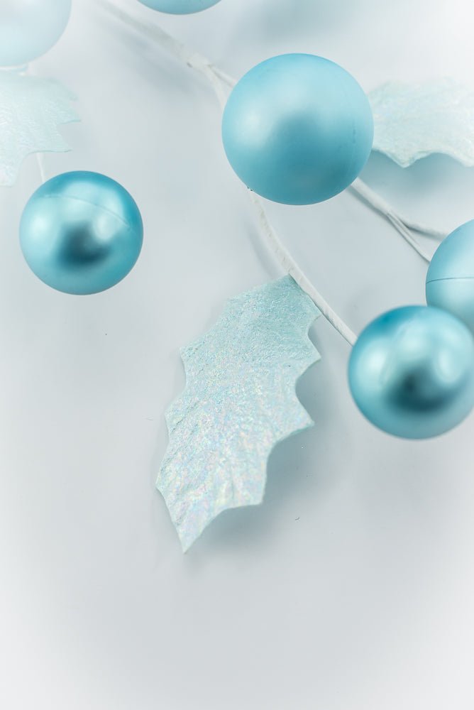 Aqua Blue Holly & Ball Leaves Spray - Greenery Market86344BL