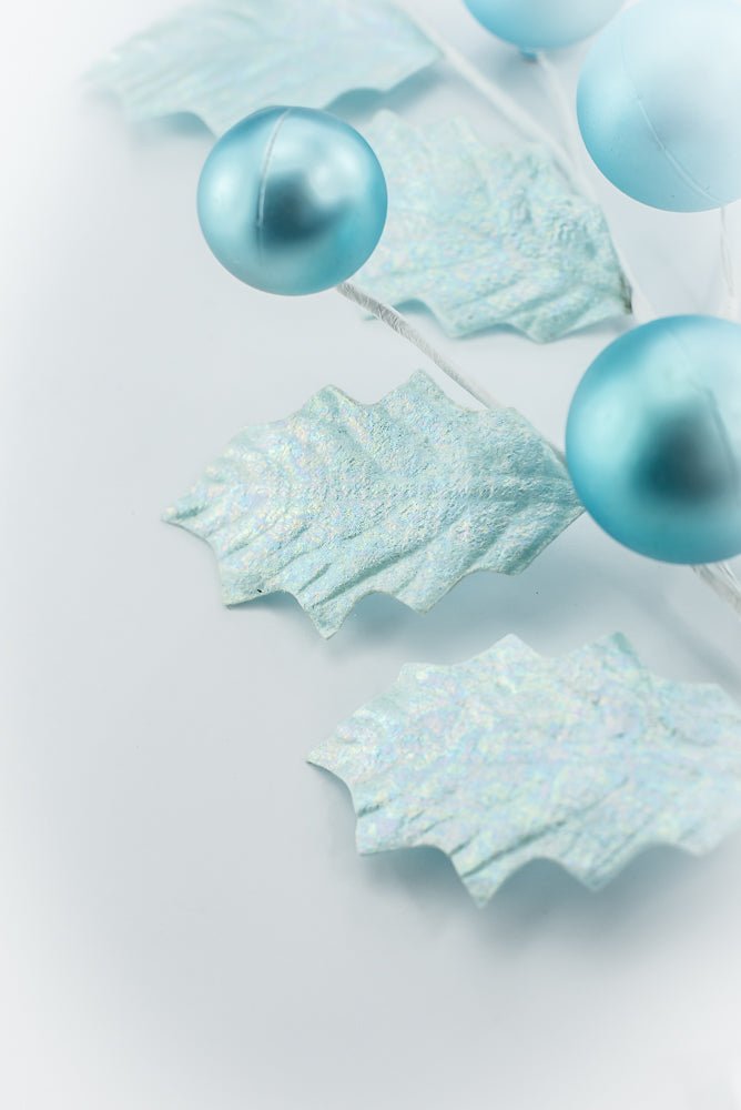 Aqua Blue Holly & Ball Leaves Spray - Greenery Market86344BL