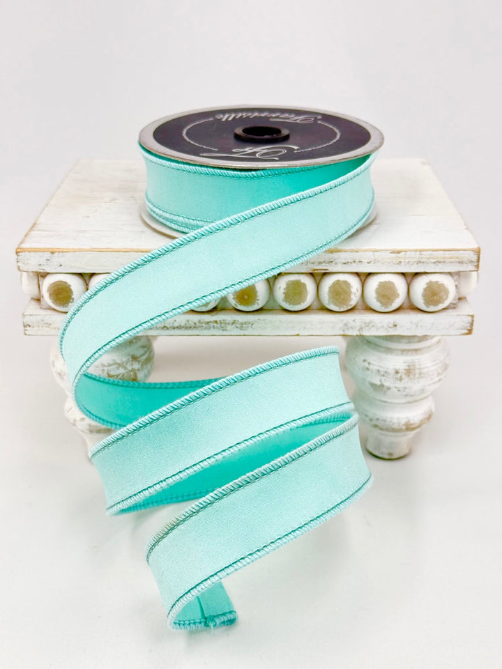 Aqua blue taffeta 1” farrisilk wired ribbon - Greenery MarketRibbons & TrimRk411-16