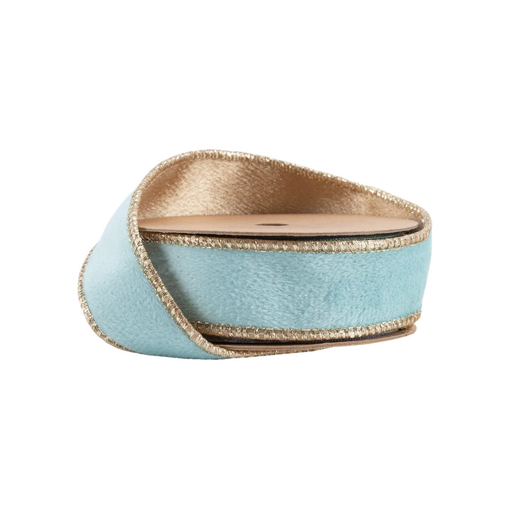 Aqua & Gold Reversible Classic Velvet Wired Ribbon - 1" - Greenery Market7115W - 314 - 25E