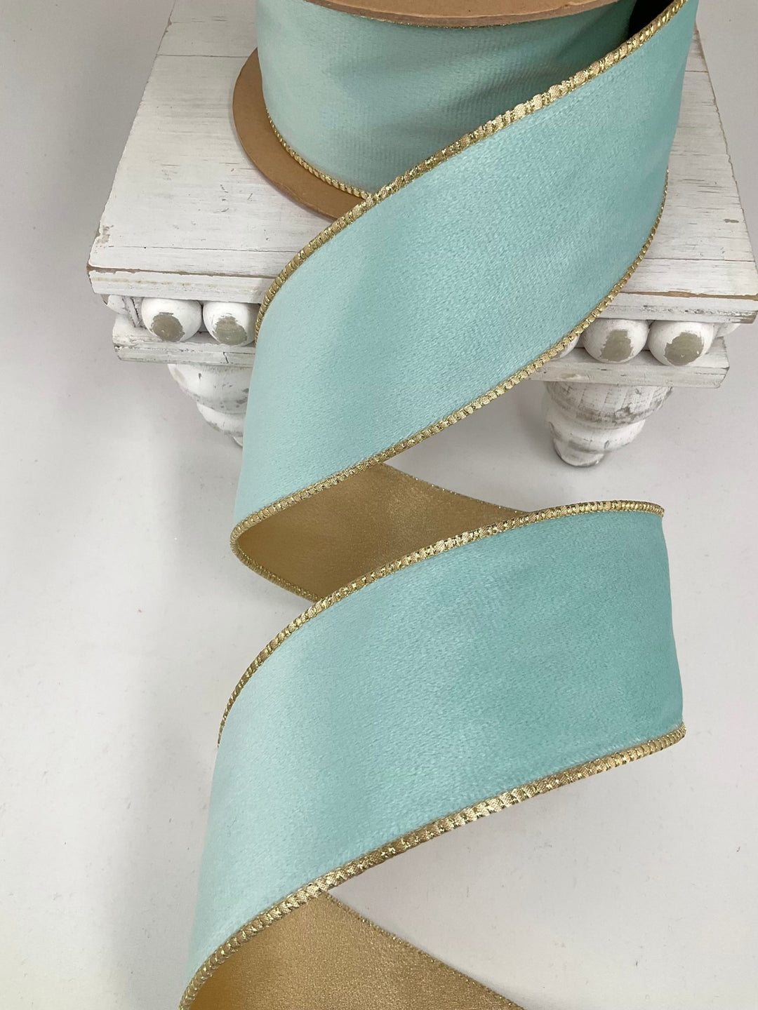 Aqua & Gold Reversible Classic Velvet Wired Ribbon - 2.5" - Greenery Market7115W-314-63E