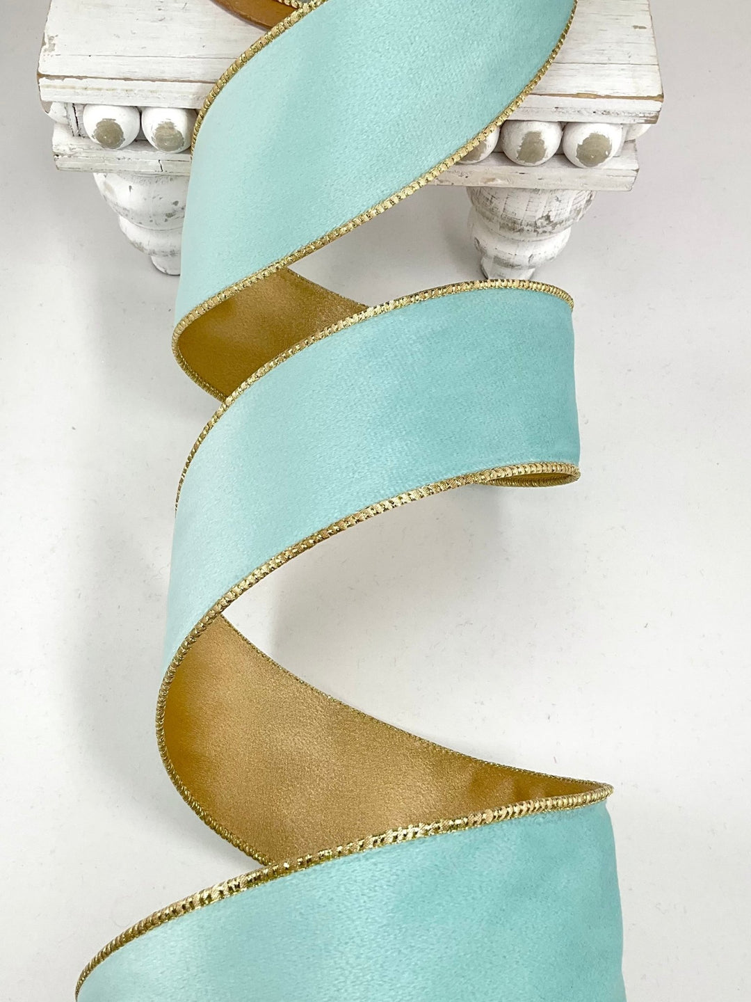 Aqua & Gold Reversible Classic Velvet Wired Ribbon - 2.5" - Greenery Market7115W-314-63E