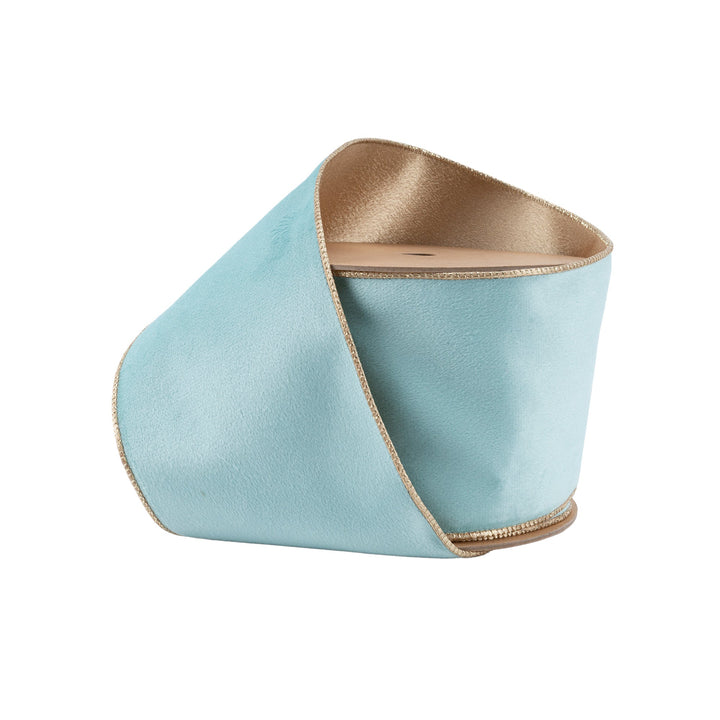 Aqua & Gold Reversible Classic Velvet Wired Ribbon - 4" - Greenery Market7115W - 314 - 100E
