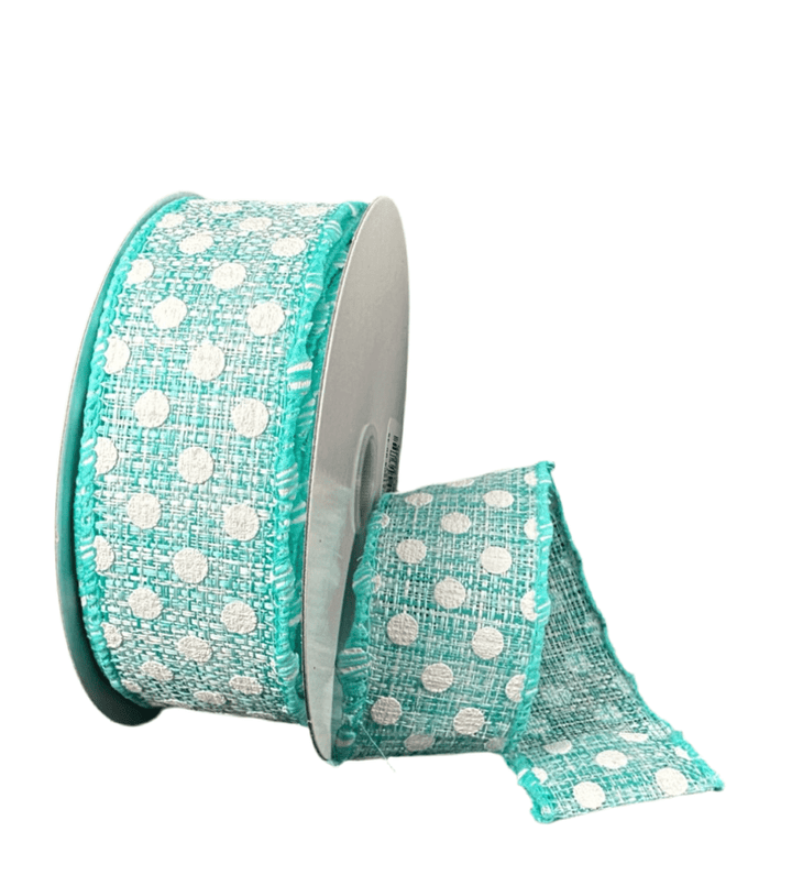 Aqua tweed and dots wired ribbon, 1.5” - Greenery Marketwired ribbon41505 - 09 - 45