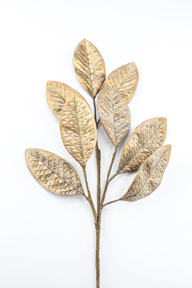 Artificial, Aged Gold, Magnolia Leaf Spray - 30" - Greenery MarketArtificial Flora40547