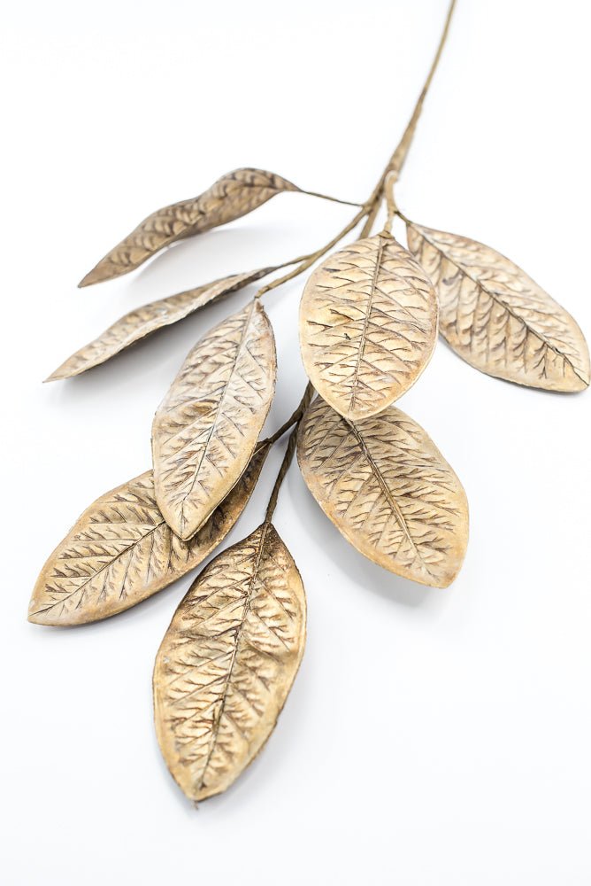 Artificial, Aged Gold, Magnolia Leaf Spray - 30" - Greenery MarketArtificial Flora40547
