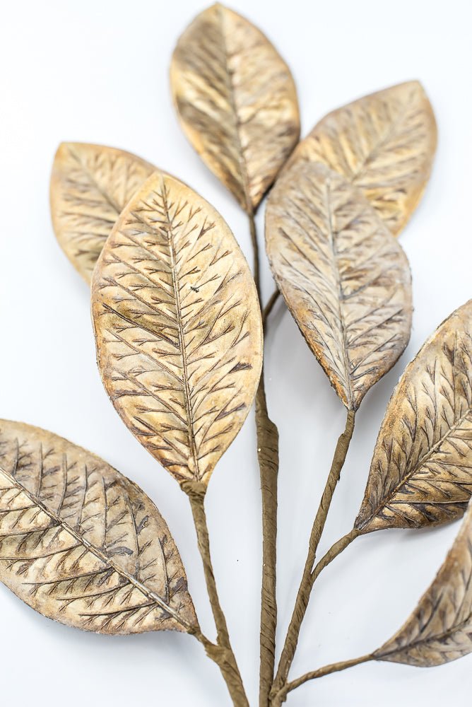 Artificial, Aged Gold, Magnolia Leaf Spray - 30" - Greenery MarketArtificial Flora40547