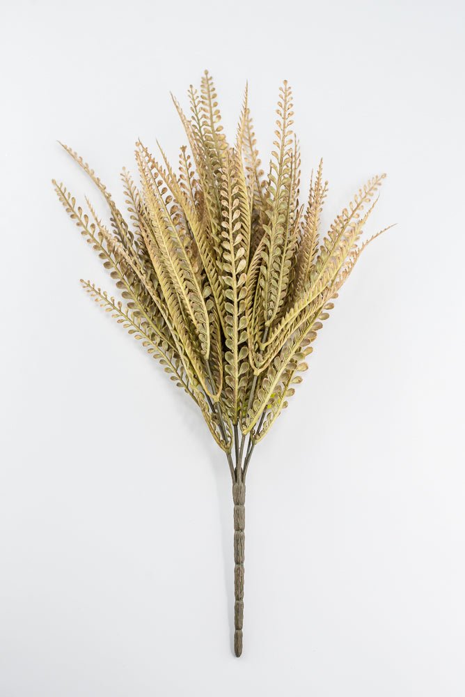 Artificial, Beige / Brown, Button Leaves & Sword Fern Bush - 20" - Greenery MarketArtificial Flora57355BEBN
