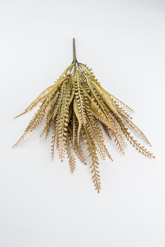 Artificial, Beige / Brown, Button Leaves & Sword Fern Bush - 20" - Greenery MarketArtificial Flora57355BEBN