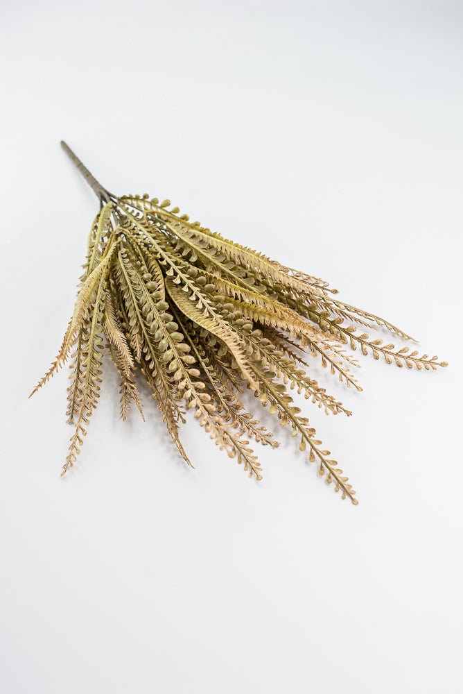Artificial, Beige / Brown, Button Leaves & Sword Fern Bush - 20" - Greenery MarketArtificial Flora57355BEBN
