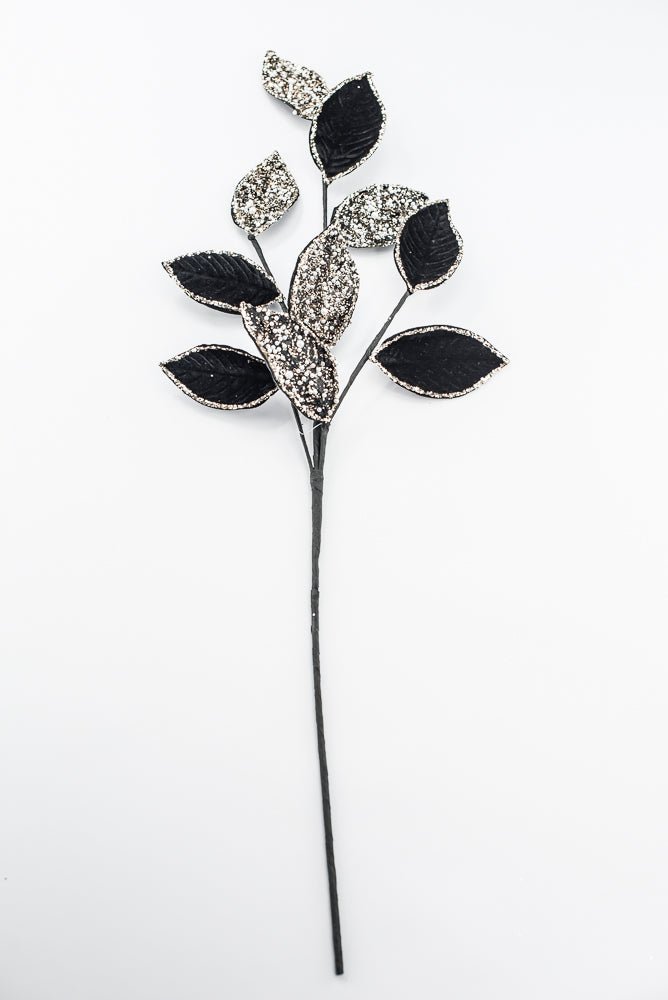 Artificial Black & Gold Leaf Stem With Pearls - 27.5" - Greenery MarketArtificial Flowers278055