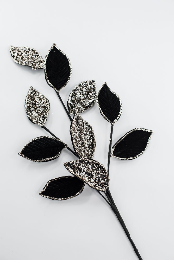 Artificial Black & Gold Leaf Stem With Pearls - 27.5" - Greenery MarketArtificial Flowers278055