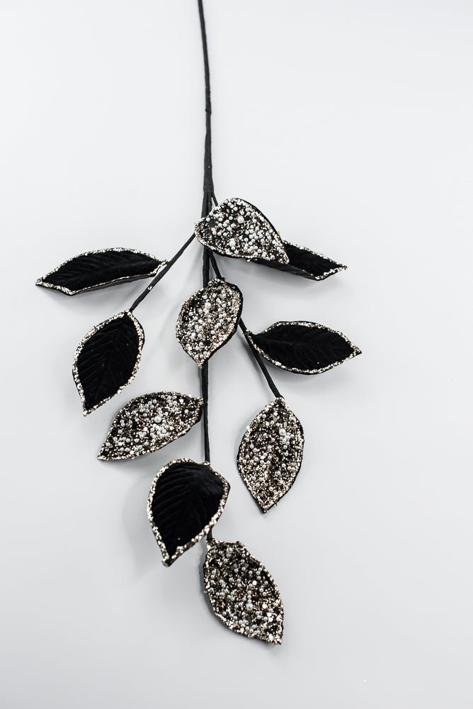 Artificial Black & Gold Leaf Stem With Pearls - 27.5" - Greenery MarketArtificial Flowers278055