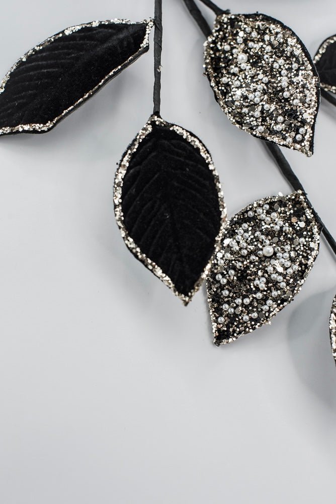 Artificial Black & Gold Leaf Stem With Pearls - 27.5" - Greenery MarketArtificial Flowers278055