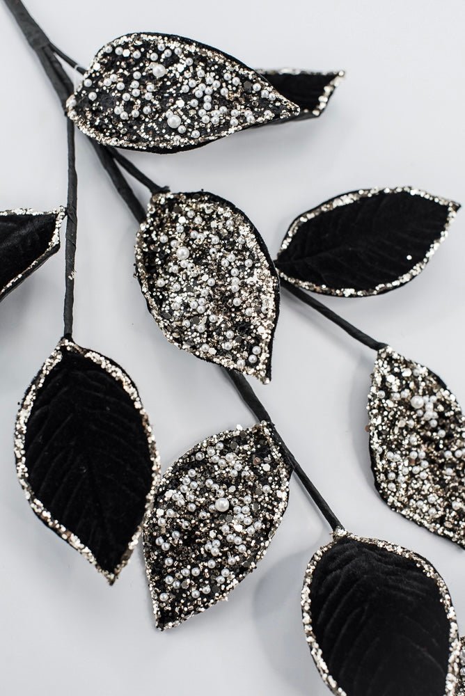 Artificial Black & Gold Leaf Stem With Pearls - 27.5" - Greenery MarketArtificial Flowers278055