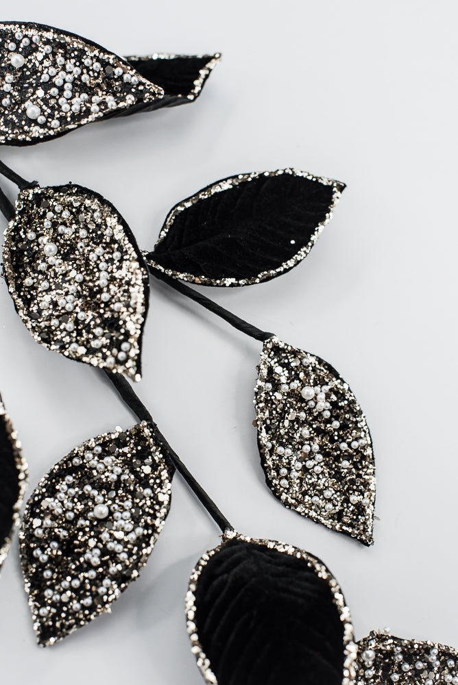 Artificial Black & Gold Leaf Stem With Pearls - 27.5" - Greenery MarketArtificial Flowers278055