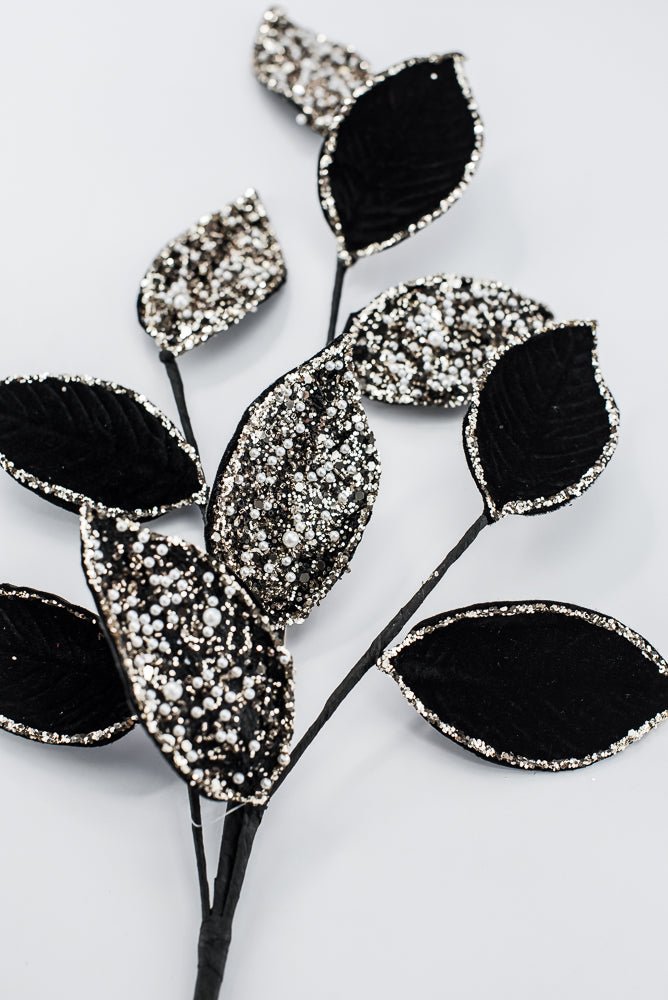 Artificial Black & Gold Leaf Stem With Pearls - 27.5" - Greenery MarketArtificial Flowers278055