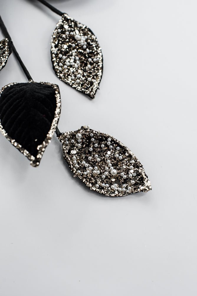 Artificial Black & Gold Leaf Stem With Pearls - 27.5" - Greenery MarketArtificial Flowers278055