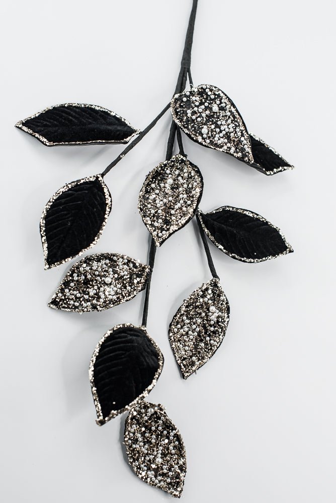 Artificial Black & Gold Leaf Stem With Pearls - 27.5" - Greenery MarketArtificial Flowers278055