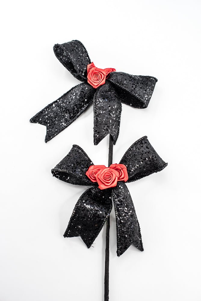 Artificial Black & Red Rose Bow Spray - 26" - Greenery Market57446BKRD