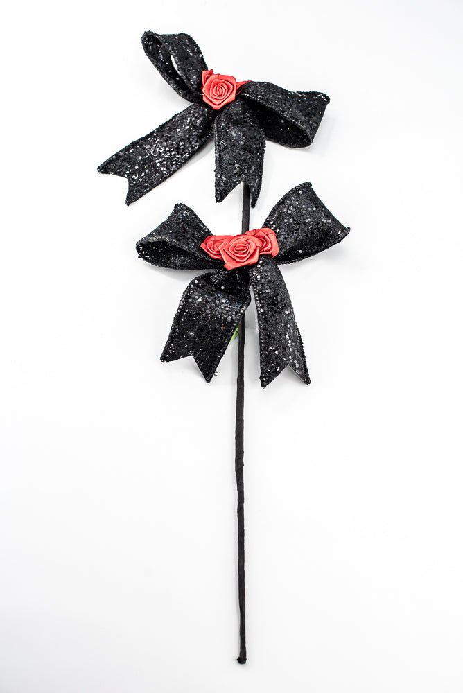Artificial Black & Red Rose Bow Spray - 26" - Greenery Market57446BKRD
