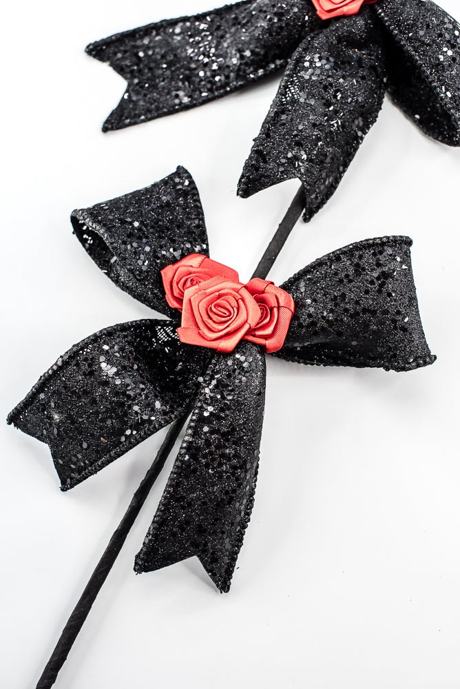 Artificial Black & Red Rose Bow Spray - 26" - Greenery Market57446BKRD