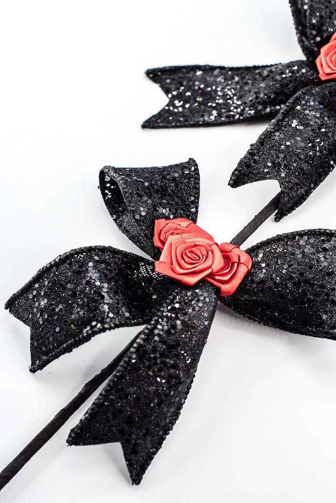Artificial Black & Red Rose Bow Spray - 26" - Greenery Market57446BKRD