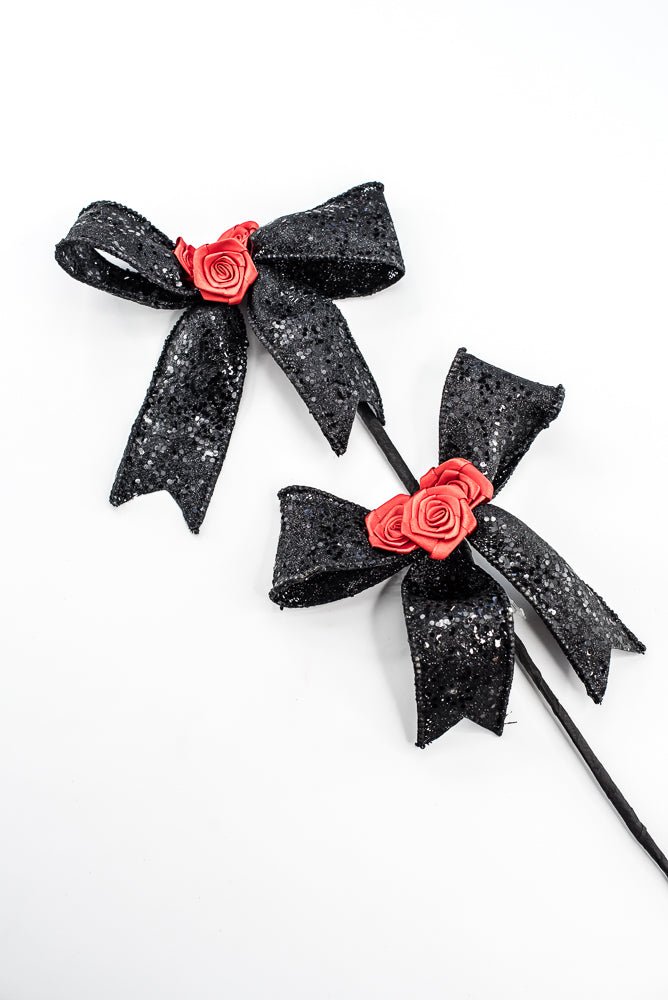 Artificial Black & Red Rose Bow Spray - 26" - Greenery Market57446BKRD