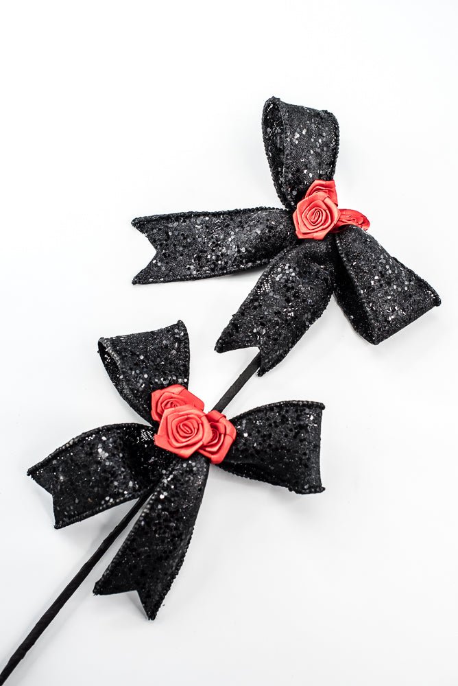 Artificial Black & Red Rose Bow Spray - 26" - Greenery Market57446BKRD