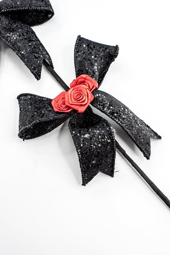 Artificial Black & Red Rose Bow Spray - 26" - Greenery Market57446BKRD