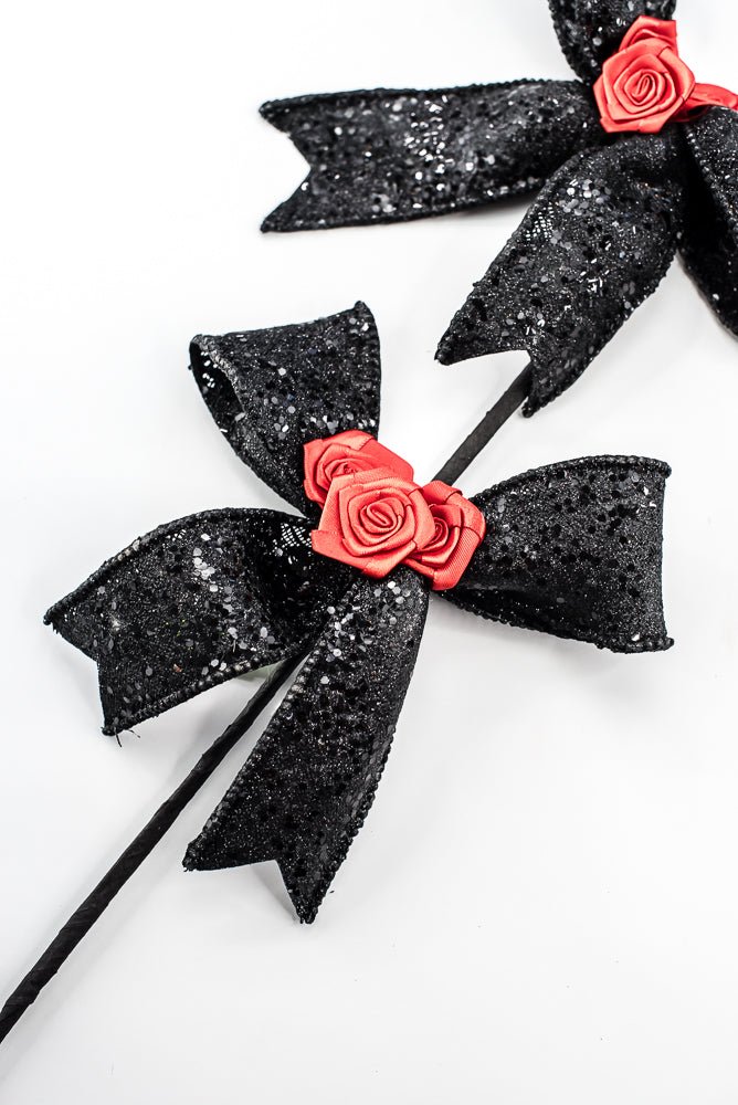 Artificial Black & Red Rose Bow Spray - 26" - Greenery Market57446BKRD
