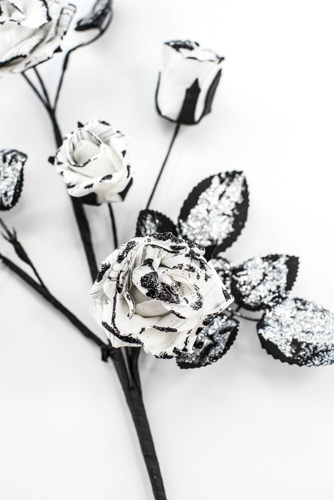 Artificial Black & White Rose Spray - 24" - Greenery Market57419BKWT