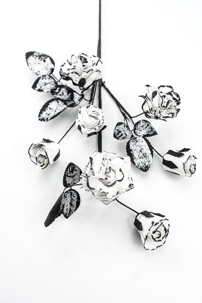 Artificial Black & White Rose Spray - 24" - Greenery Market57419BKWT
