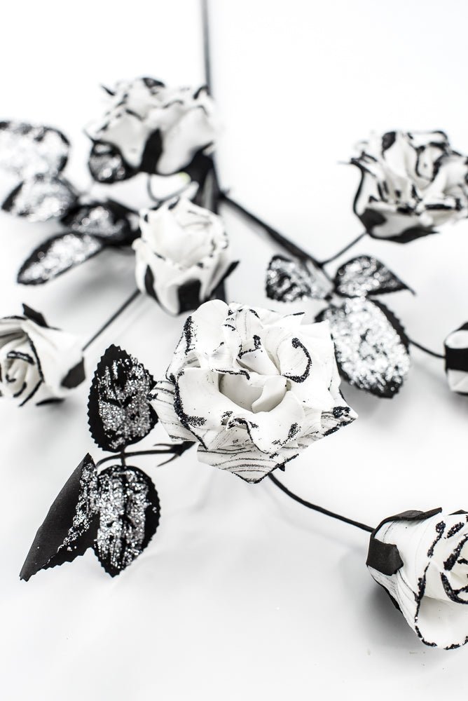 Artificial Black & White Rose Spray - 24" - Greenery Market57419BKWT