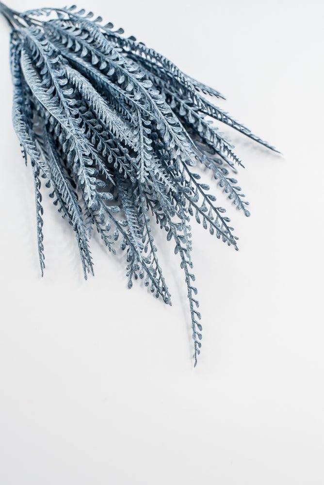 Artificial, Blue, Button & Sword Fern Leaves Bush - 20" - Greenery MarketArtificial Flora57355BL