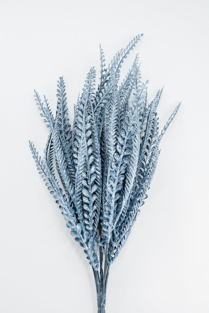 Artificial, Blue, Button & Sword Fern Leaves Bush - 20" - Greenery MarketArtificial Flora57355BL