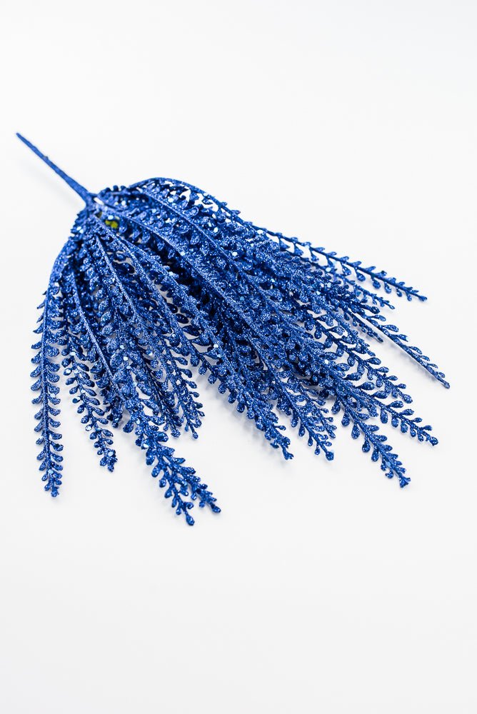 Artificial Blue Glitter Button Leaves Bush - 16" - Greenery Market86929BL