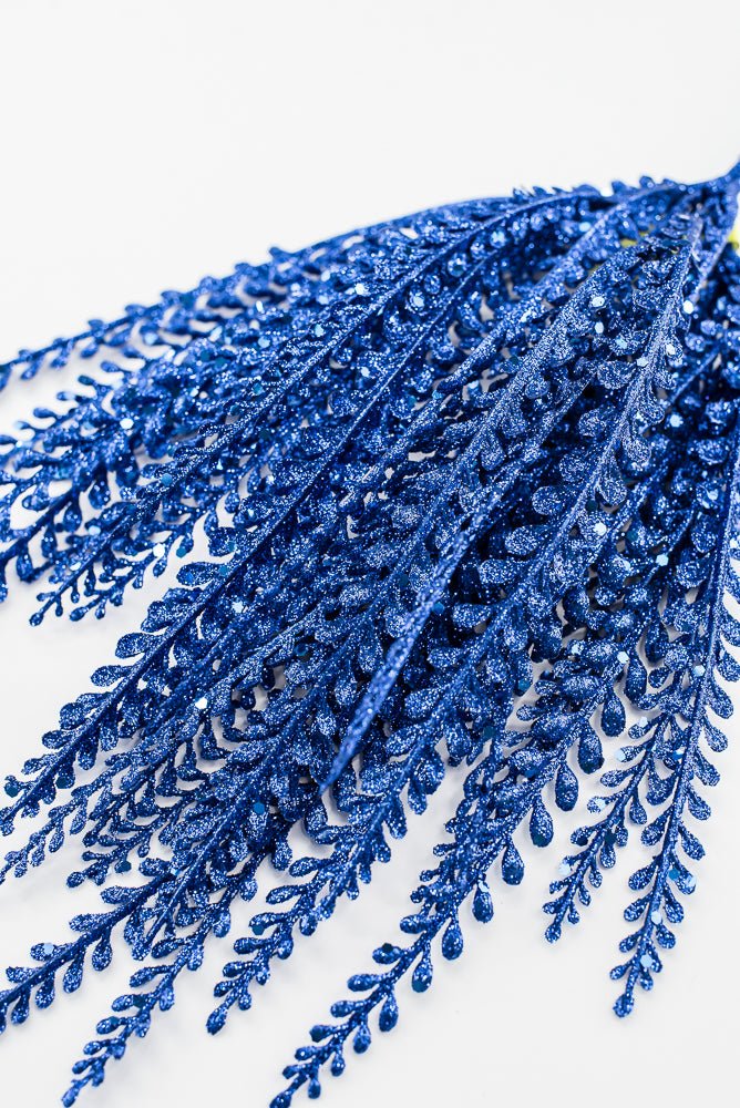 Artificial Blue Glitter Button Leaves Bush - 16" - Greenery Market86929BL