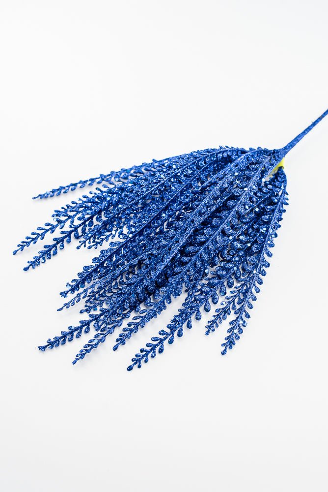 Artificial Blue Glitter Button Leaves Bush - 16" - Greenery Market86929BL