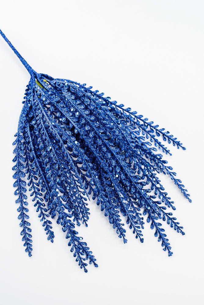 Artificial Blue Glitter Button Leaves Bush - 16" - Greenery Market86929BL