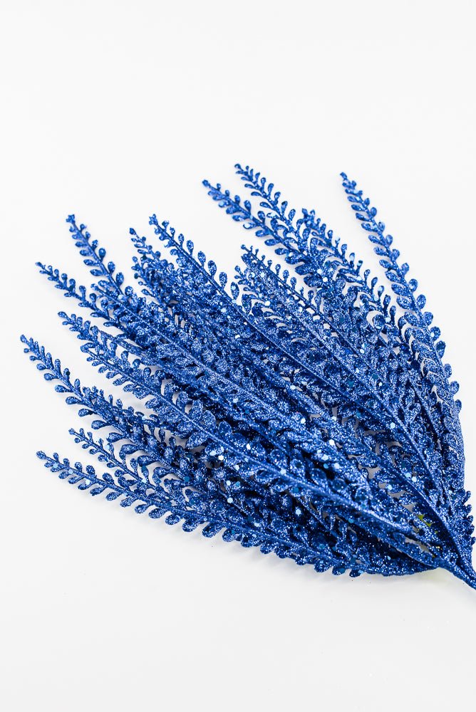 Artificial Blue Glitter Button Leaves Bush - 16" - Greenery Market86929BL