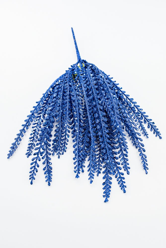 Artificial Blue Glitter Button Leaves Bush - 16" - Greenery Market86929BL