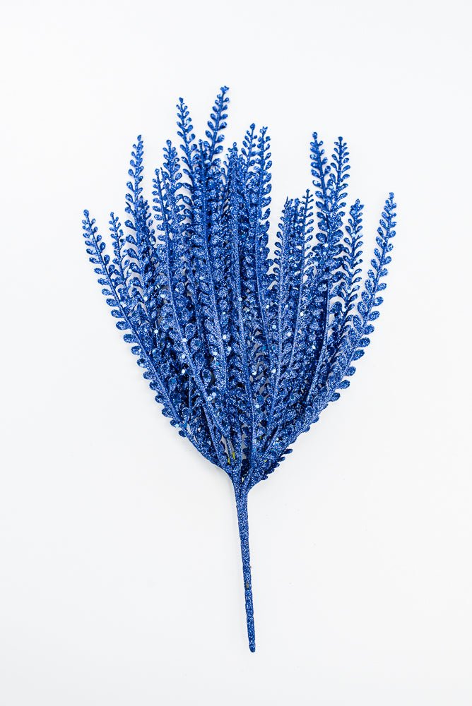 Artificial Blue Glitter Button Leaves Bush - 16" - Greenery Market86929BL