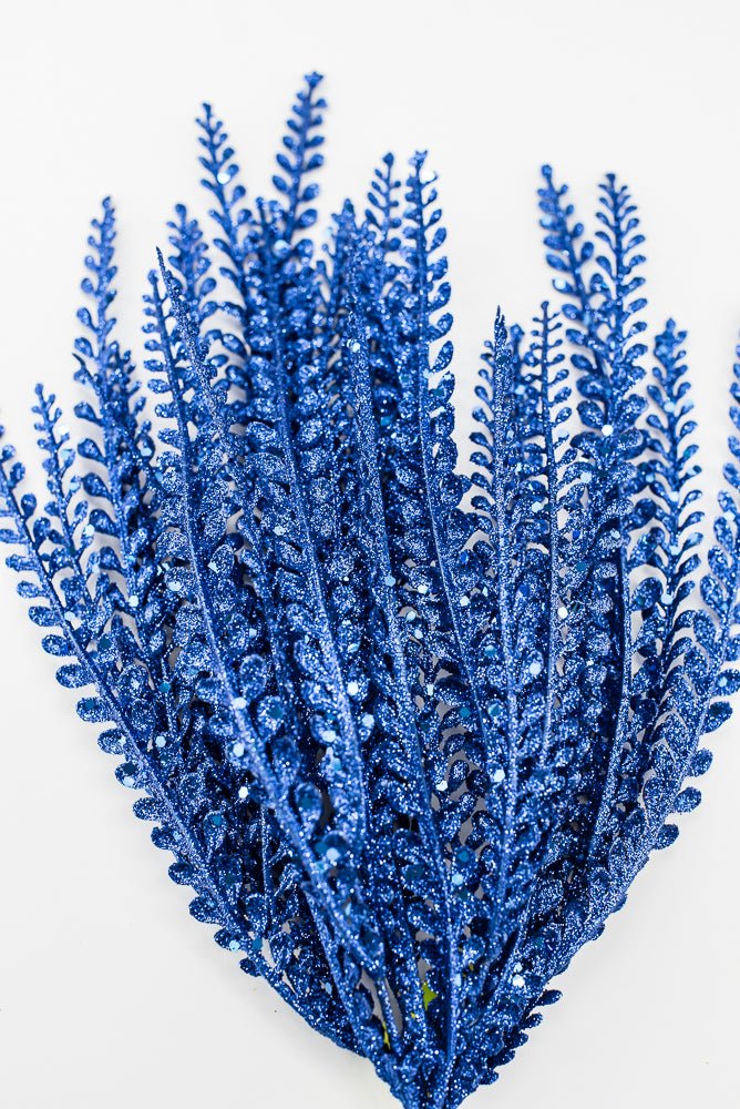 Artificial Blue Glitter Button Leaves Bush - 16" - Greenery Market86929BL