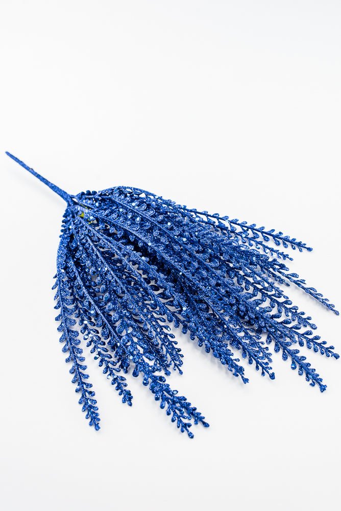 Artificial Blue Glitter Button Leaves Bush - 16" - Greenery Market86929BL