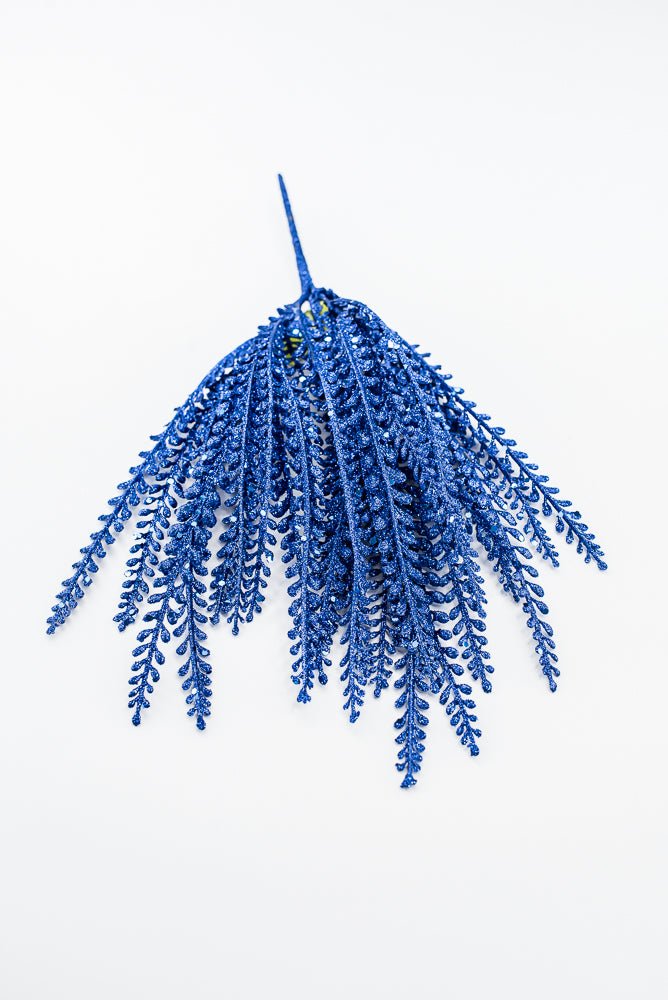 Artificial Blue Glitter Button Leaves Bush - 16" - Greenery Market86929BL